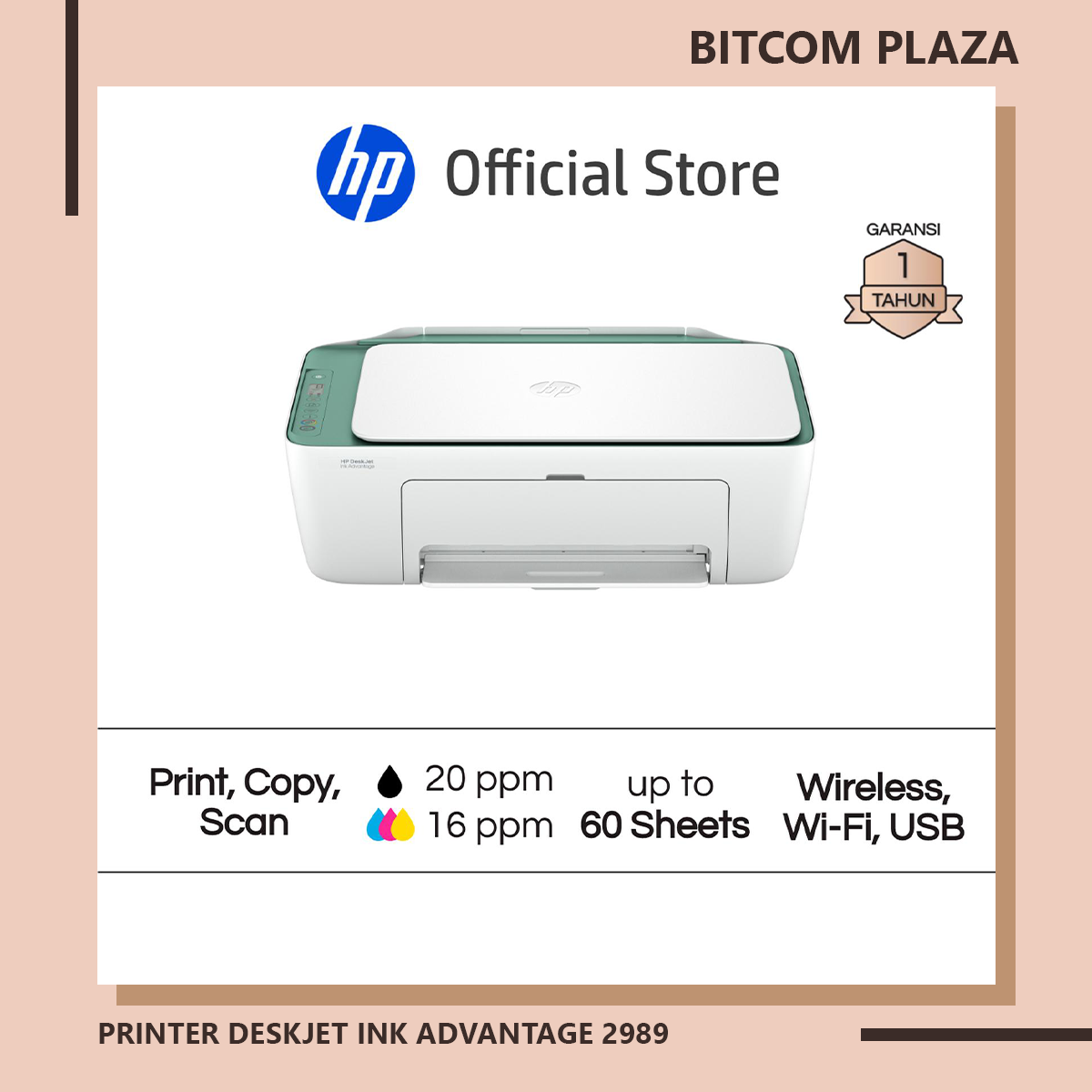 PRINTER DESKJET INK ADVANTAGE 2989, All in One Print Scan Copy Wireless Wi-Fi USB Color Warna Garansi 1 Tahun Official