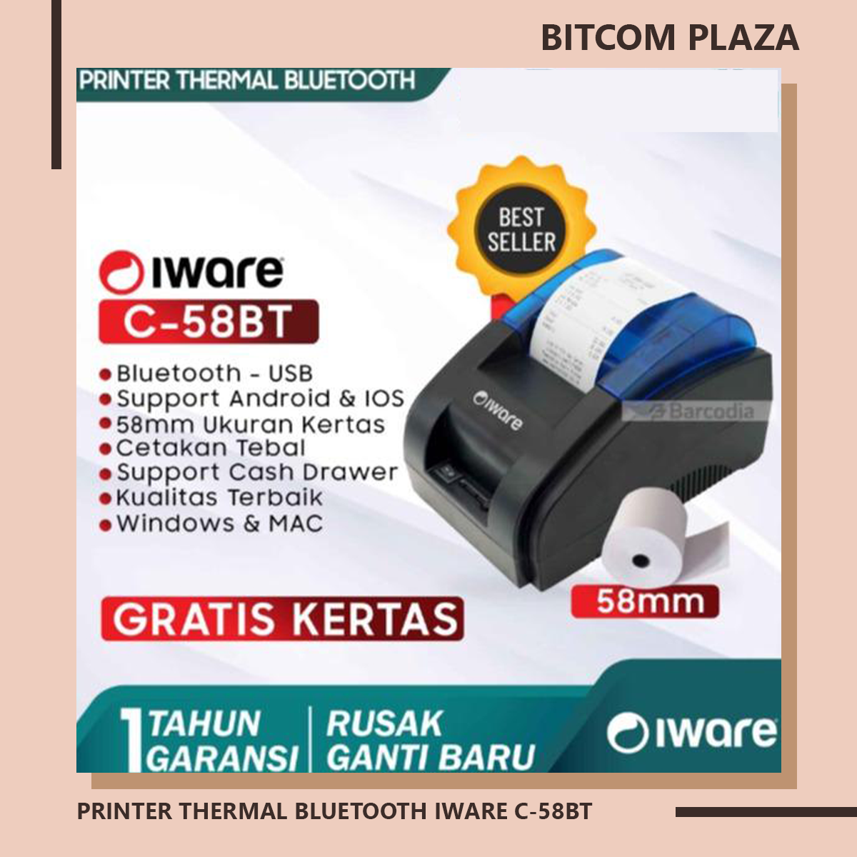 PRINTER THERMAL BLUETOOTH IWARE C-58BT